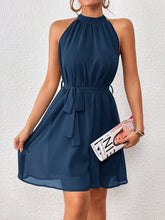 Carregar imagem no visualizador da galeria, Vestido Mini Frente-Única com Cinto - Azul Casual Feminino