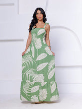 Carregar imagem no visualizador da galeria, Vestido Longo de Lastex com Alças Grossas e Estampa Tropical