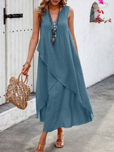Carregar imagem no visualizador da galeria, Vestido Longo de Verão com Decote em V e Bainha Cruzada - Casual para Férias na Praia