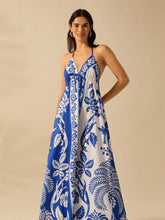 Carregar imagem no visualizador da galeria, Vestido Longo de Praia com Estampa Tropical, Alças Finas e Cintura Alta - Boho Casual