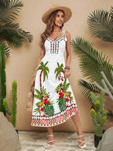 Carregar imagem no visualizador da galeria, Vestido Longo de Praia com Estampa Tropical e Nó no Ombro