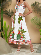 Carregar imagem no visualizador da galeria, Vestido Longo de Praia com Estampa Tropical e Nó no Ombro