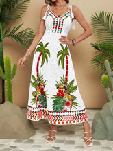 Carregar imagem no visualizador da galeria, Vestido Longo de Praia com Estampa Tropical e Nó no Ombro
