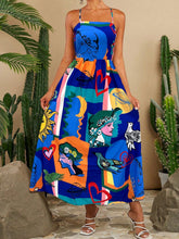 Carregar imagem no visualizador da galeria, Vestido Longo Boho com Patchwork, Costas Franzidas e Alças Finas