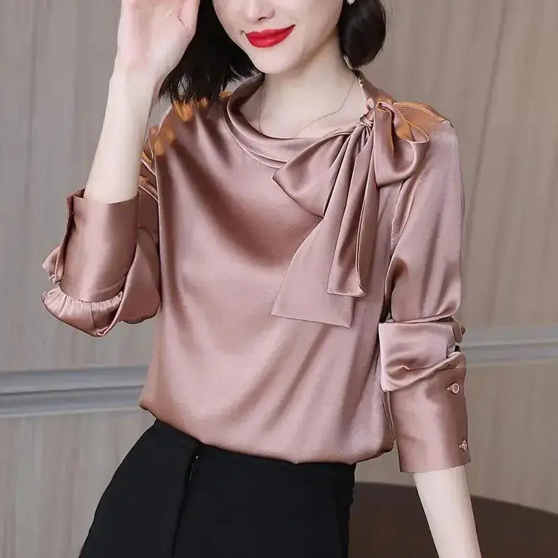 Blusa Feminina Acetinada Gola Laço Lateral - Zarvane -