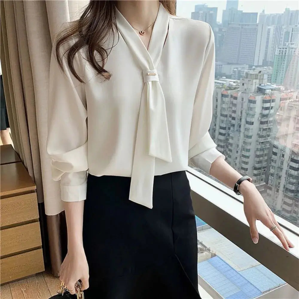 Blusa Feminina Gola Gravata Manga Longa - Zarvane -