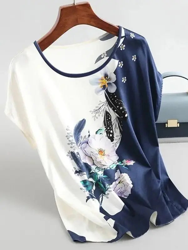 Blusa Feminina em Cetim - Flower Bloom - Azul-03-G4 - HumArraso