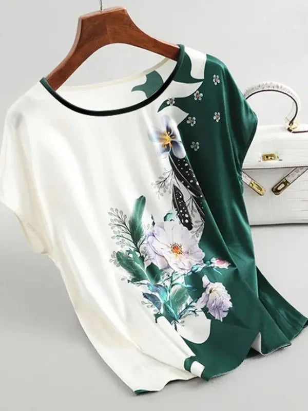 Blusa Feminina em Cetim - Flower Bloom - Verde-04-G4 - HumArraso