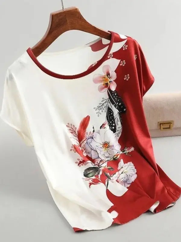 Blusa Feminina em Cetim - Flower Bloom - Vermelho-05-G4 - HumArraso