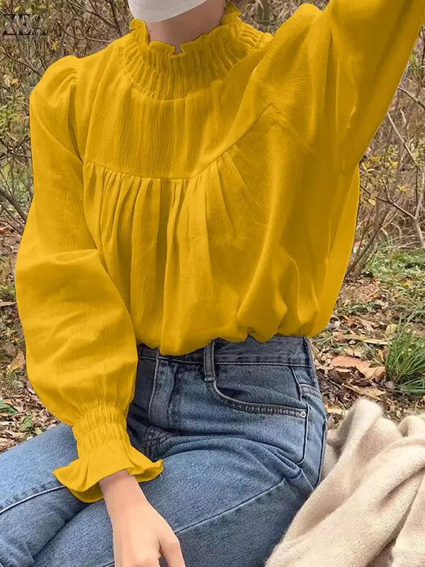 Blusa Leopardo Gola Plissada - Amarelo-GG - HumArraso