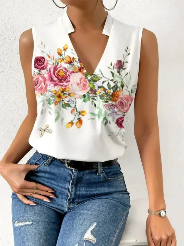 Blusa Vinny Sem Mangas com Decote Transpassado - Estampa-Flor-3XG - HumArraso