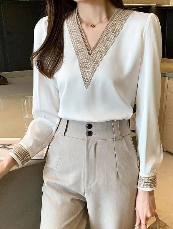 Blusa Gola em V Manga Longa Rubi HumArraso
