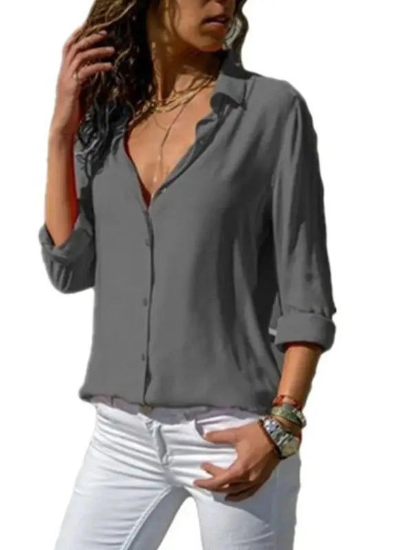 Camisa Feminina Social - Hannah - Cinza-XGGG - HumArraso