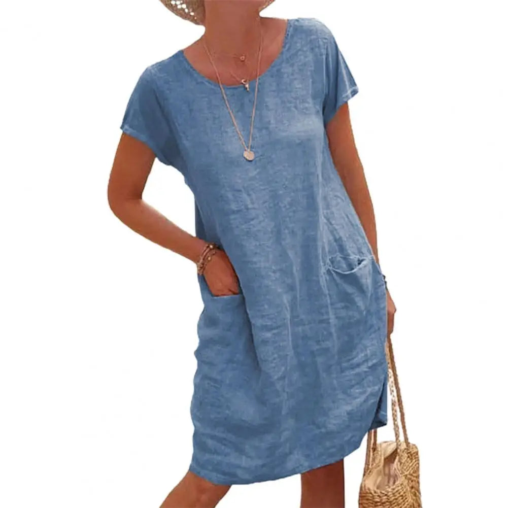 Vestido Curto Casual de Linho Sílvia