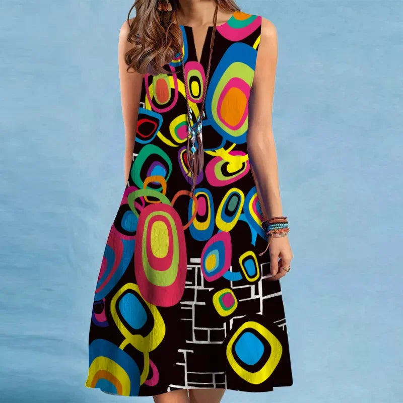 Vestido Midi Estampado Sem Mangas Amélia