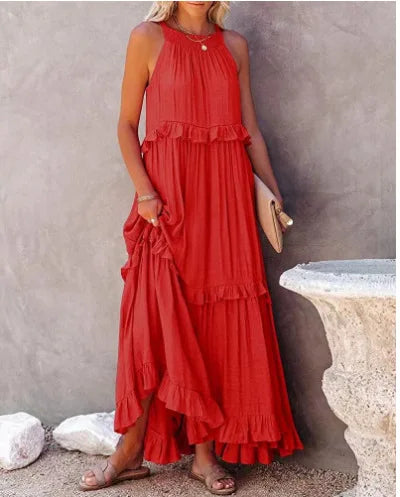 Vestido Longo Plissado Sem Mangas