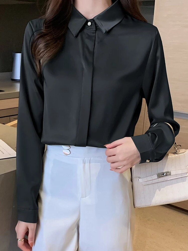 Camisa Feminina Social de Seda de Cetim HumArraso