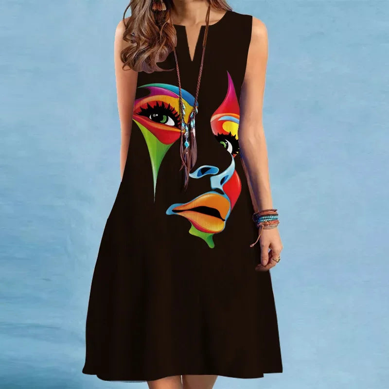 Vestido Midi Estampado Sem Mangas Amélia