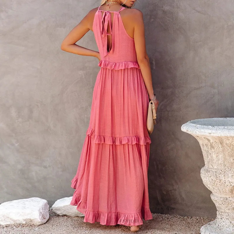 Vestido Longo Plissado Sem Mangas