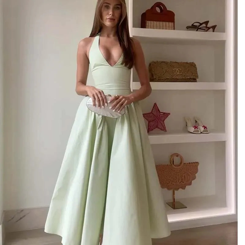 Vestido Longo Sem Costas com Decote em V