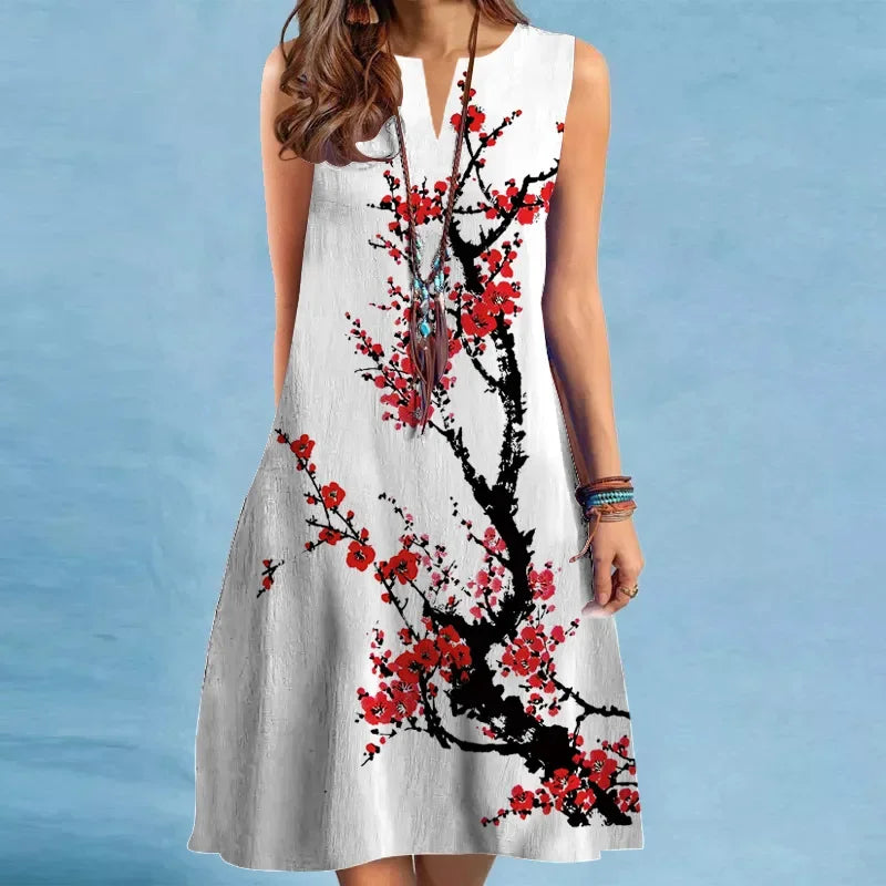 Vestido Midi Estampado Sem Mangas Amélia