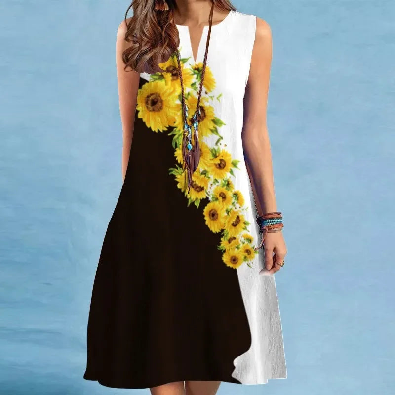 Vestido Midi Estampado Sem Mangas Amélia