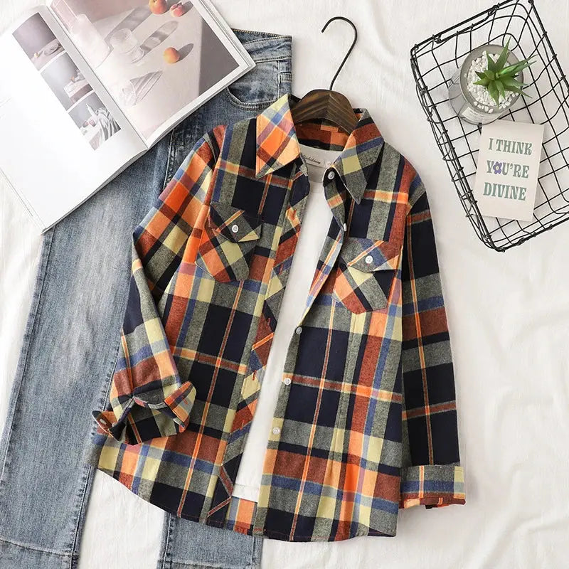 Camisa Feminina Xadrez Quitéria - Zarvane - Laranja / 3G
