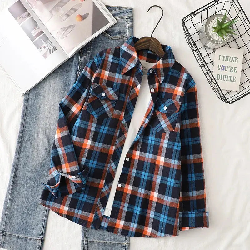 Camisa Feminina Xadrez Quitéria - Zarvane - Azul e Laranja / 3G