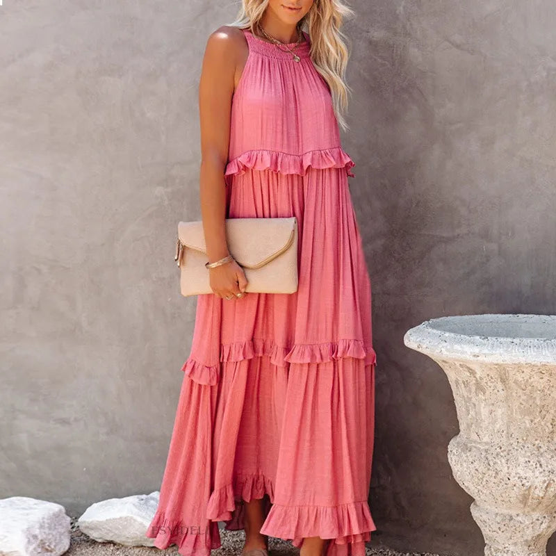 Vestido Longo Plissado Sem Mangas
