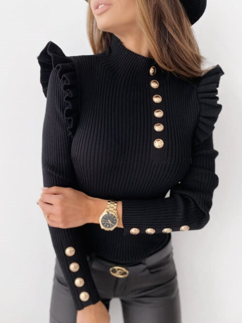 Camisa Elegante Manga Comprida Sexy PretoTalitaXG HumArraso