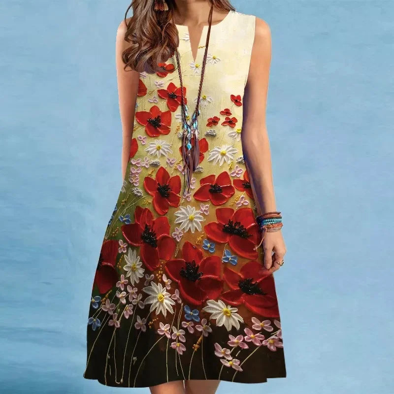 Vestido Midi Estampado Sem Mangas Amélia