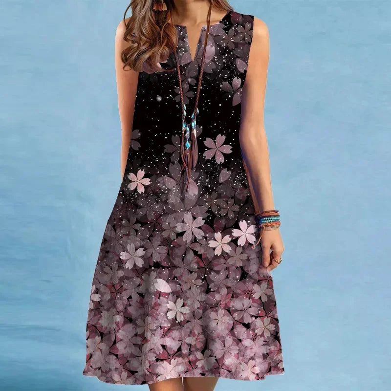 Vestido Midi Estampado Sem Mangas Amélia
