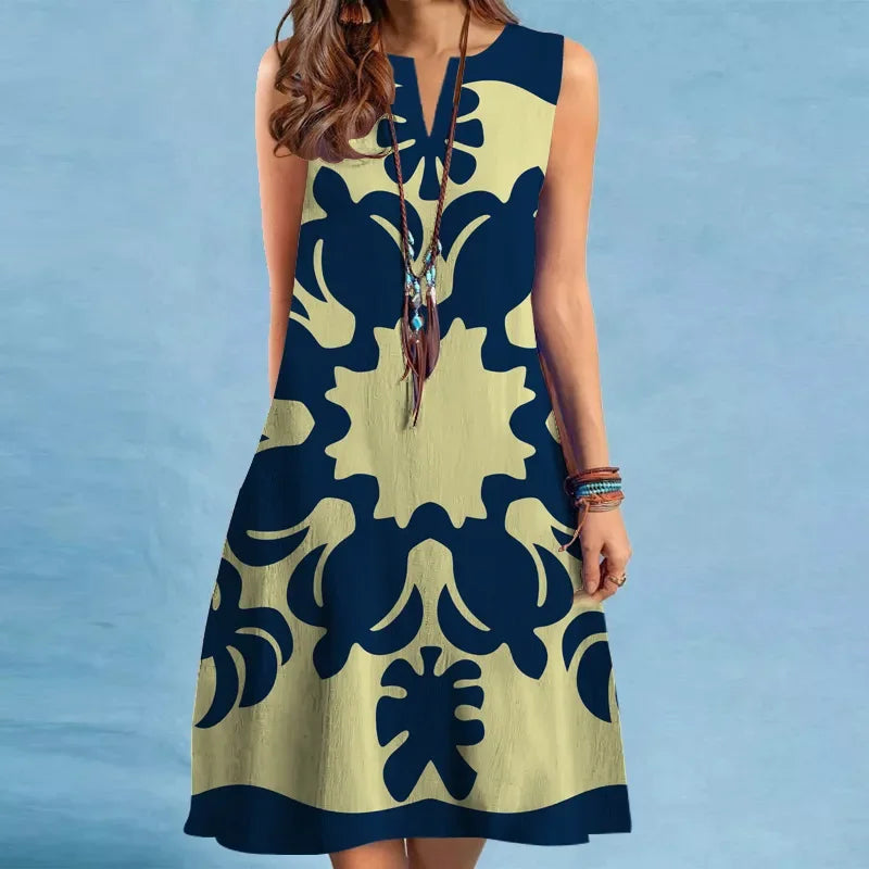 Vestido Midi Estampado Sem Mangas Amélia