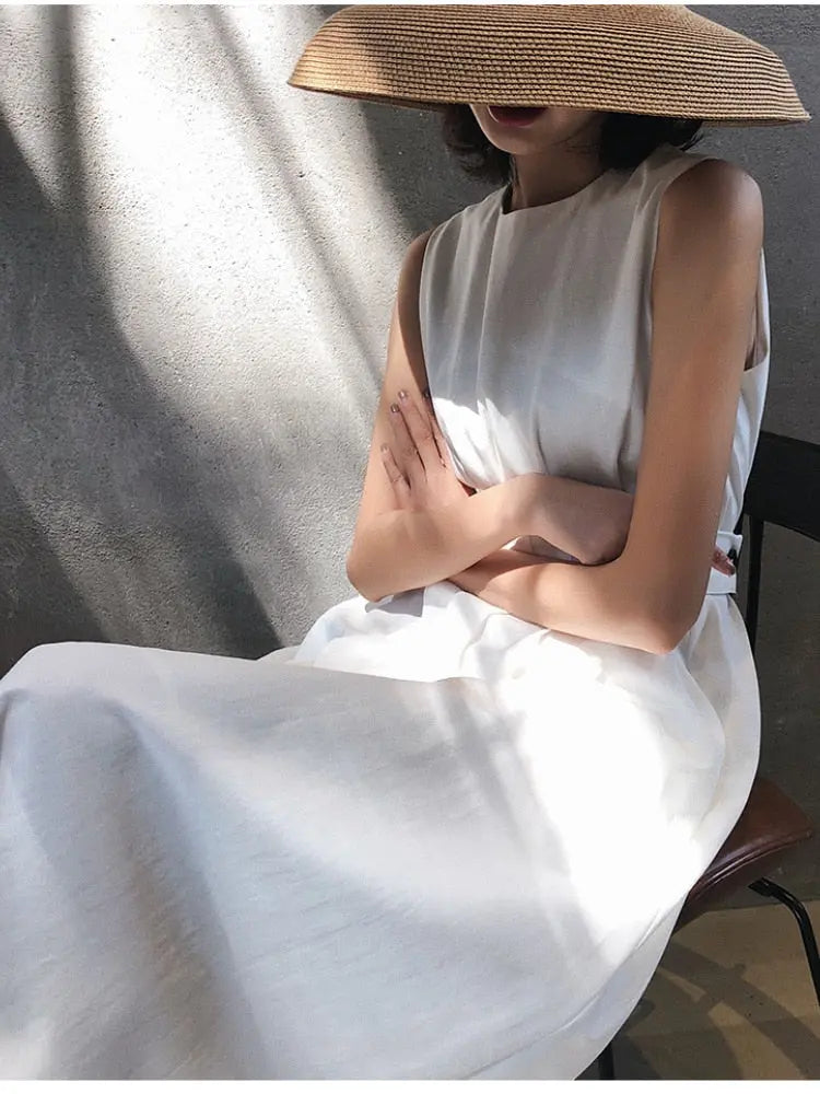 Vestido Elegante Chiffon com Gola em O Sem Manga - Zarvane -