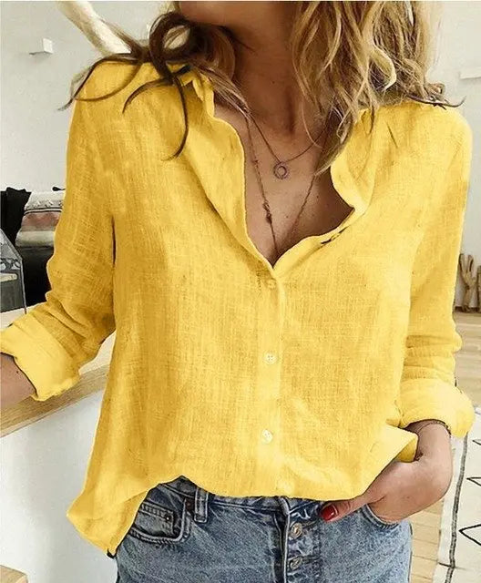 Camisa De Linho Feminina - Abigail - Zarvane - Amarela / 3G