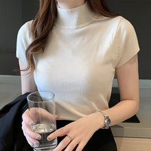 Carregar imagem no visualizador da galeria, Camisa Feminina Social Manga Curta E Gola Alta - Loja Vennanci