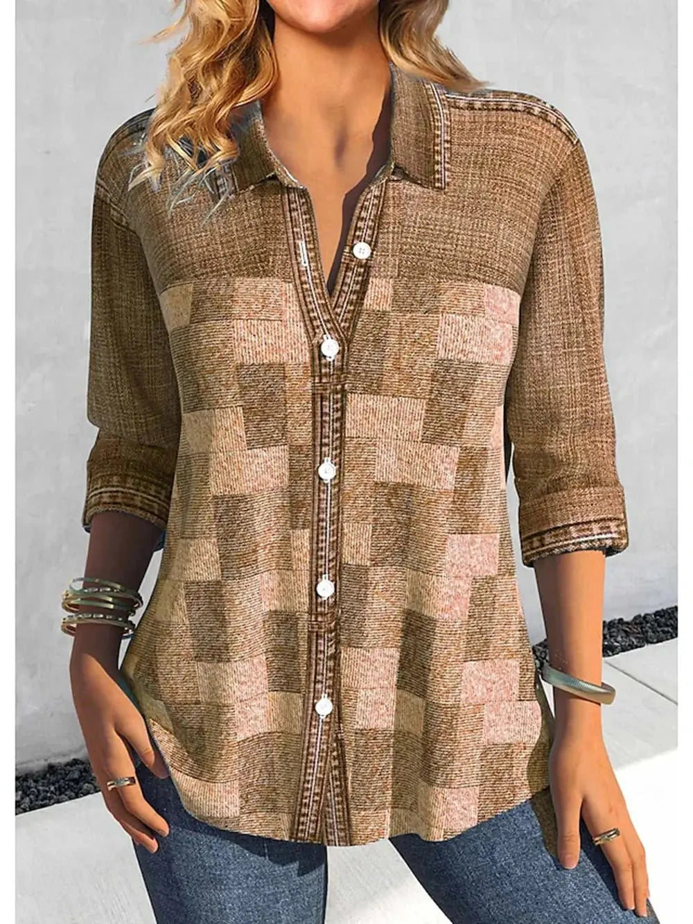 Camisa Feminina Xadrez - Zarvane - Marrom / 5G