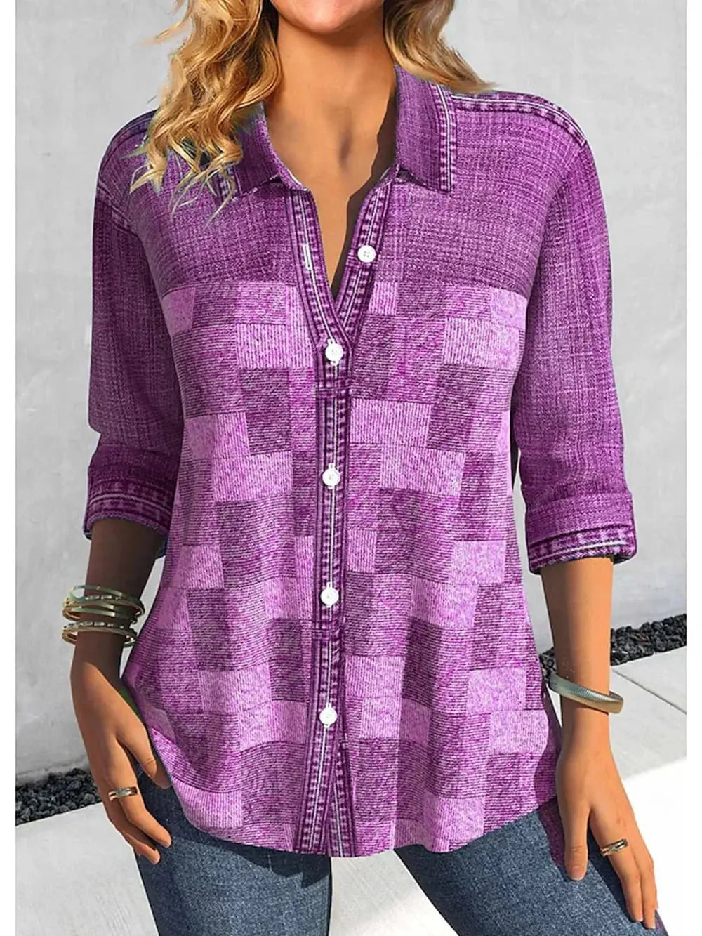 Camisa Feminina Xadrez - Zarvane - Roxo / 5G