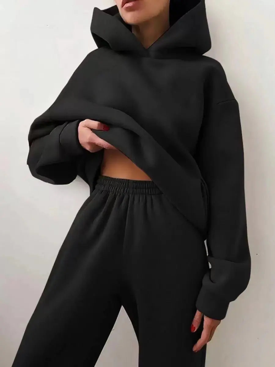 Conjunto Moletom Feminino De Frio - Zarvane - Conjunto Moletom Preto / 3G