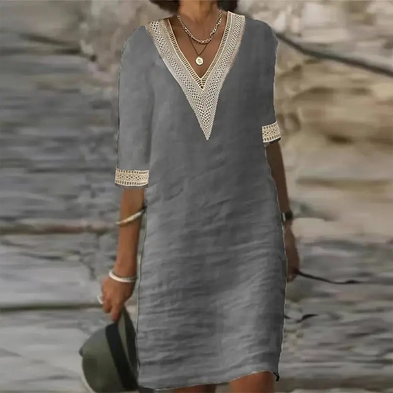 Vestido De Linho Gola V - Zarvane -