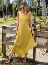 Carregar imagem no visualizador da galeria, Vestido Longo de Linho Assimétrico com Botões
