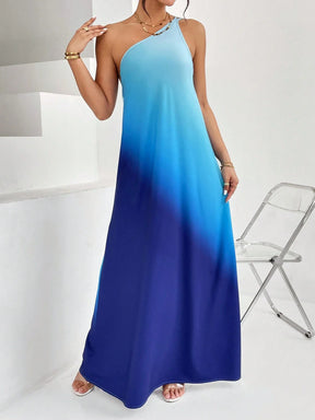 Vestido Maxi Ombro Único com Estampa Degradê