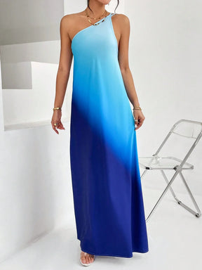 Vestido Maxi Ombro Único com Estampa Degradê