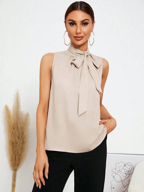 Blusa Sem Mangas Feminina com Nó no Pescoço - Gola com Laço Elegante