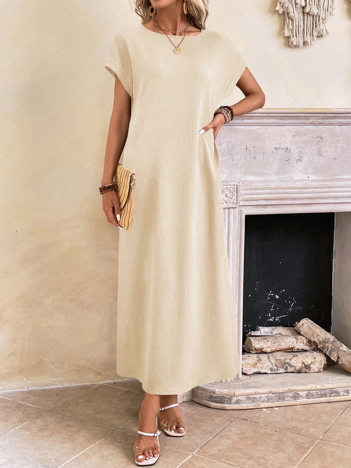 Vestido Longo de Túnica com Manga Morcego