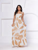 Vestido Longo de Lastex com Alças Grossas e Estampa Tropical