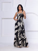 Vestido Longo de Lastex com Alças Grossas e Estampa Tropical