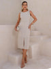 Vestido Midi de Linho com Fenda Delicada - Casual Elegante para Eventos