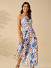 Vestido Longo de Verão com Estampa Tropical e Decote Halter