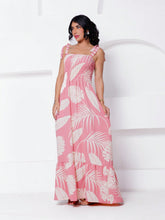Carregar imagem no visualizador da galeria, Vestido Longo de Lastex com Alças Grossas e Estampa Tropical
